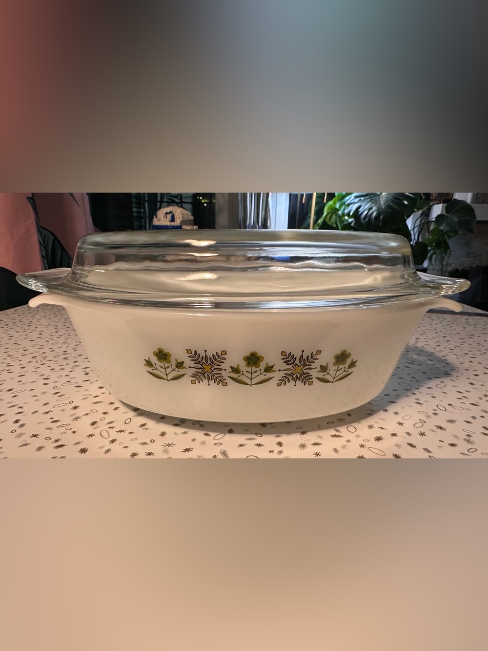 Fire King White Milk Glass Casserole Dish and Lid in Meadow Green